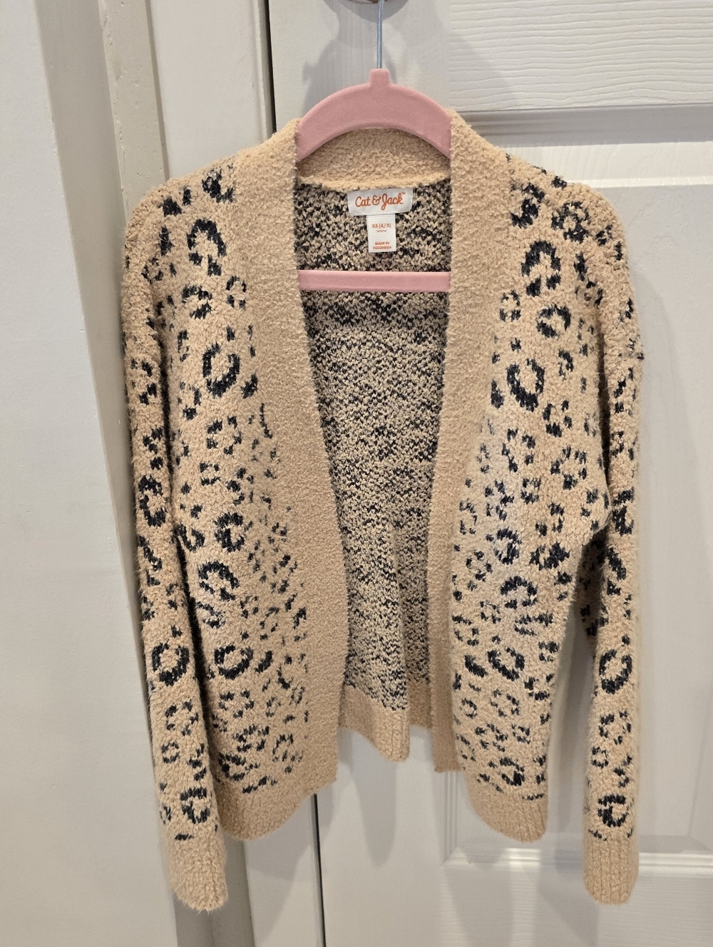 Cat & Jack Beige Leopard-Print Open Cardigan 5T
